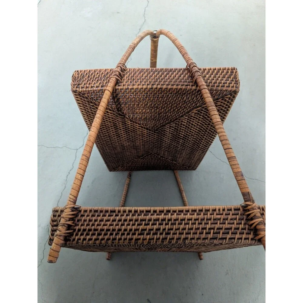 Amazing Vintage Two Tier Basket Wicker Basket Stand! Circa 1970's